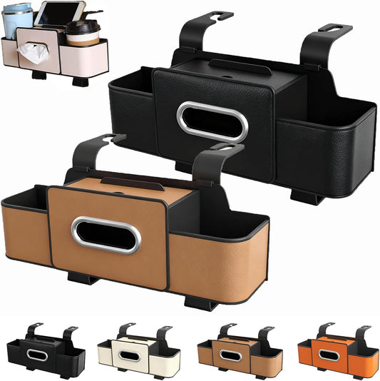 Car Organizer, Backseat Organizers Hanging Storage, Car Organizers and Storage Box, Multifunctional Car Organizer Box with Tissue & Cup Holders