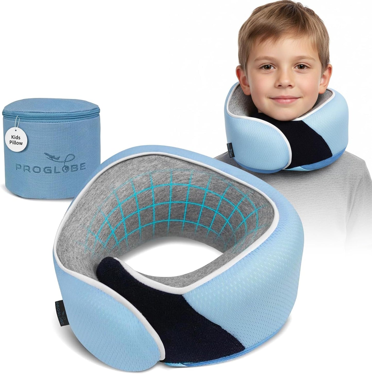Proglobe Travel Neck Pillows for Airplanes, Sleeping Essentials for Long haul Flights, 360° Head Support, Car and Airplane Kit with 3D Contoured Eye Mask, Earplugs and Luxury Mesh Bag (Adult, Grey)