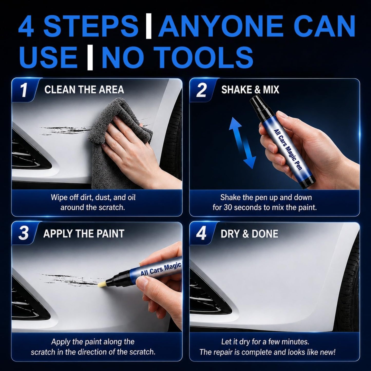 2PCS All Cars Magic Pen, Car Scratch Remover Pen, Universal Touch Up Paint Pen Fits All Car Colors, Long-Lasting & Fast Drying, Quick Fix for Cars Scratch Repair