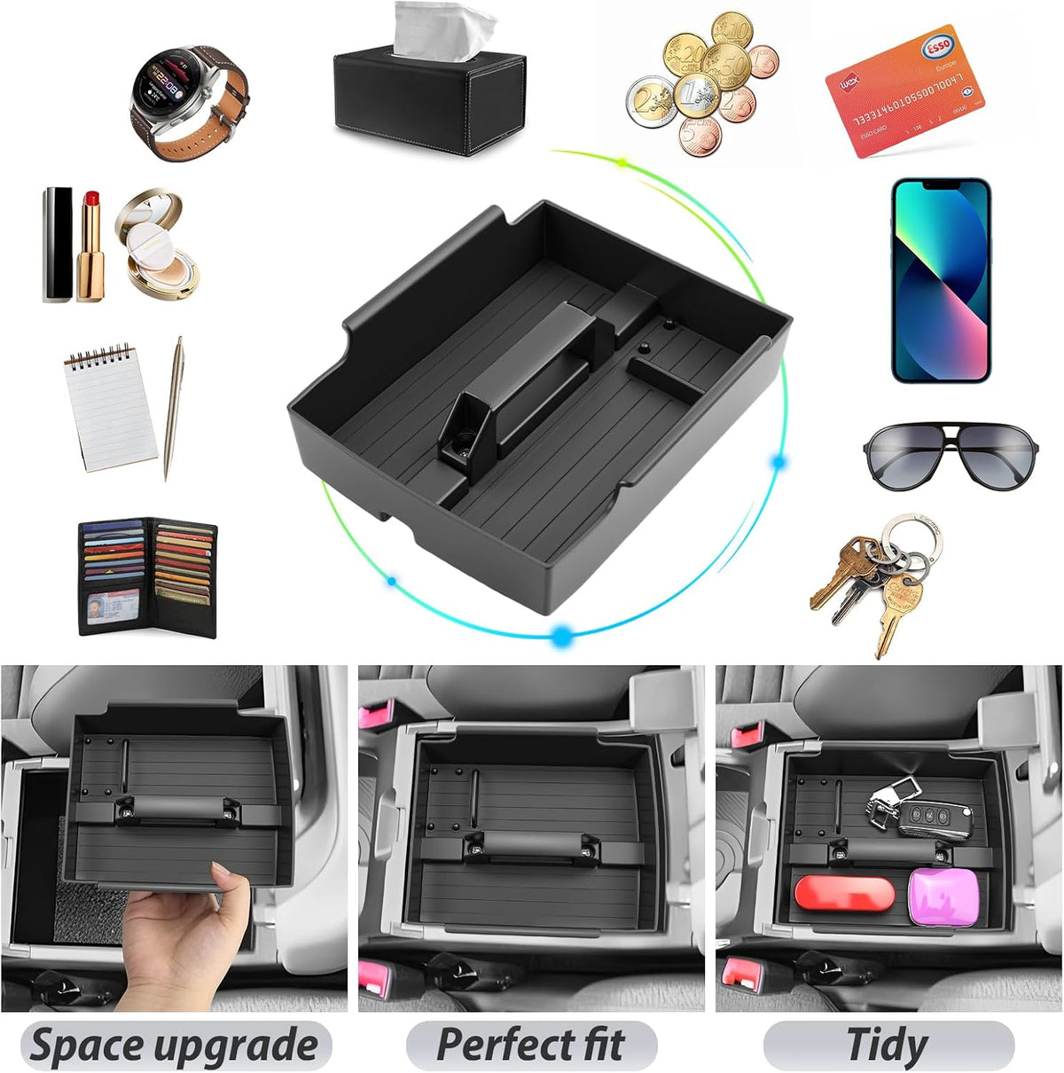SKTU for 2025 2026 Kia K4 Center Console Organizer for 2025+ Kia K4 (LX/LXS/EX/GT-Line/GT-Line Turbo)/ 2026+ Kia K4 Hatchback Console Tray K4 ABS Middle Console Tray Kia K4 2025 2026 Accessories