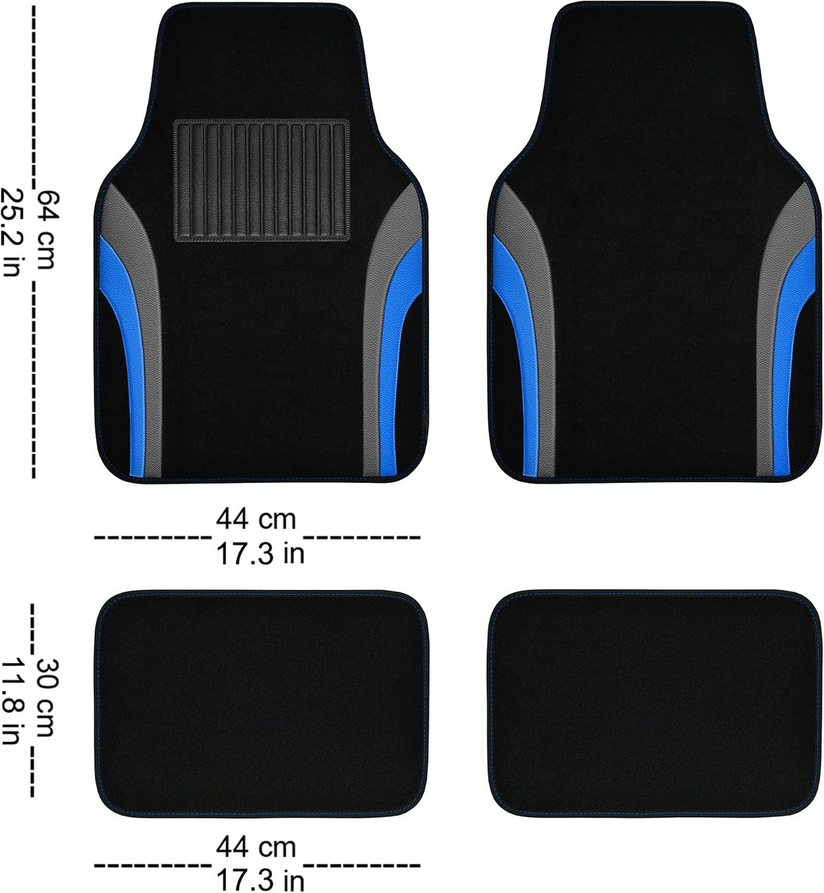 CAR PASS Leather Sporty Car Floor Mats Carpet, Universal Waterproof Automotive Floor Mat Fit for Sedans, Cars, Mid Trucks, Vans, SUV, Set of 4 (Black and Blue)