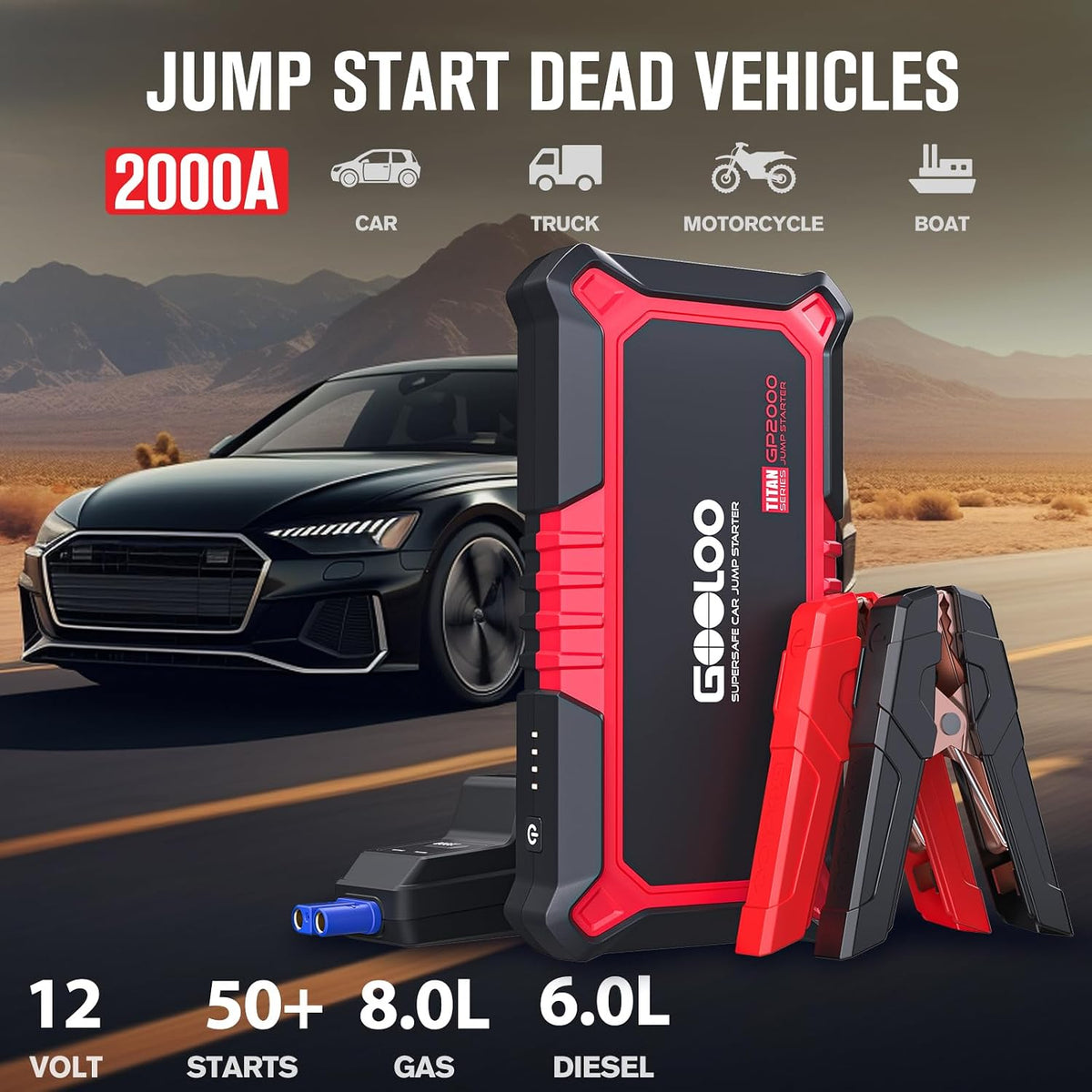 GOOLOO GP2000 Jump Starter - 12V 2000A Car Battery Jumper Starter Portable