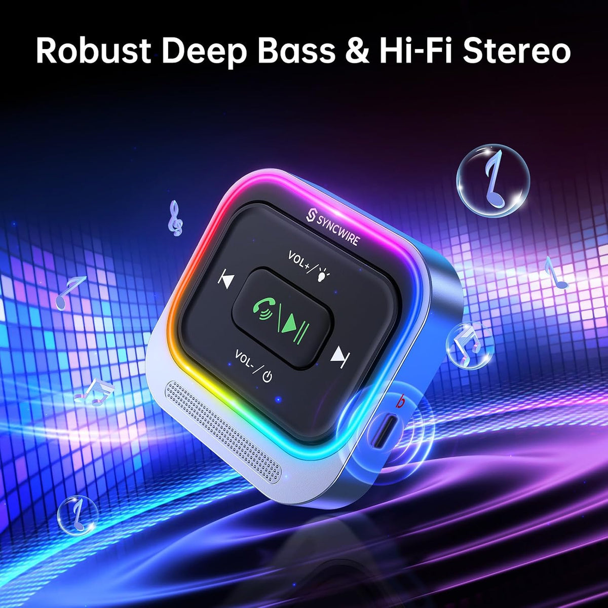 Syncwire Bluetooth 5.4 Receiver 3.5mm Aux Car Adapter Bluetooth Receiver Car Kit with Coiled Cable [Large Mic Noise Cancellation] [Hands-Free Calling] [HiFi Deep Bass] [Colorful Light Switch]