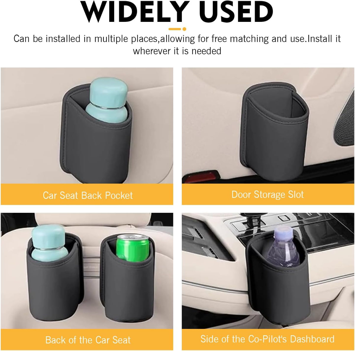2 PCS Back Seat Cup Holders for Cars, Door Storage Box, Multifunctional Storage Bag Trash Can, Universal for Car Leather Water Bottle Holder, Auto Interior Accessories (Black)