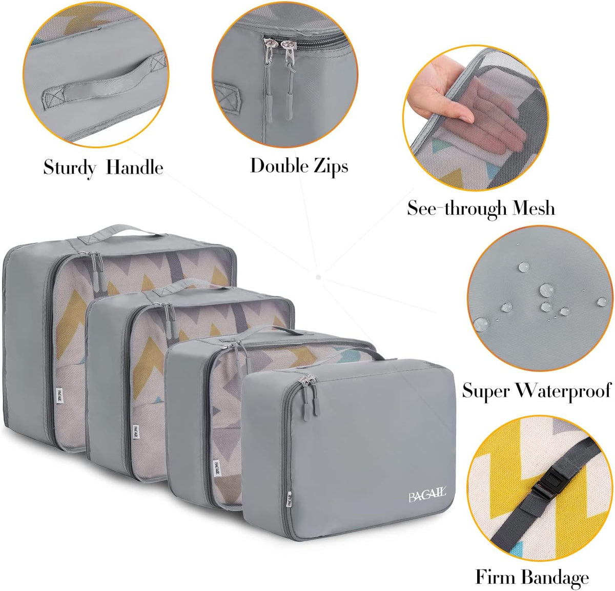 BAGAIL 8 Set Packing Cubes Luggage Packing Organizers for Travel Accessories-Pewter Color