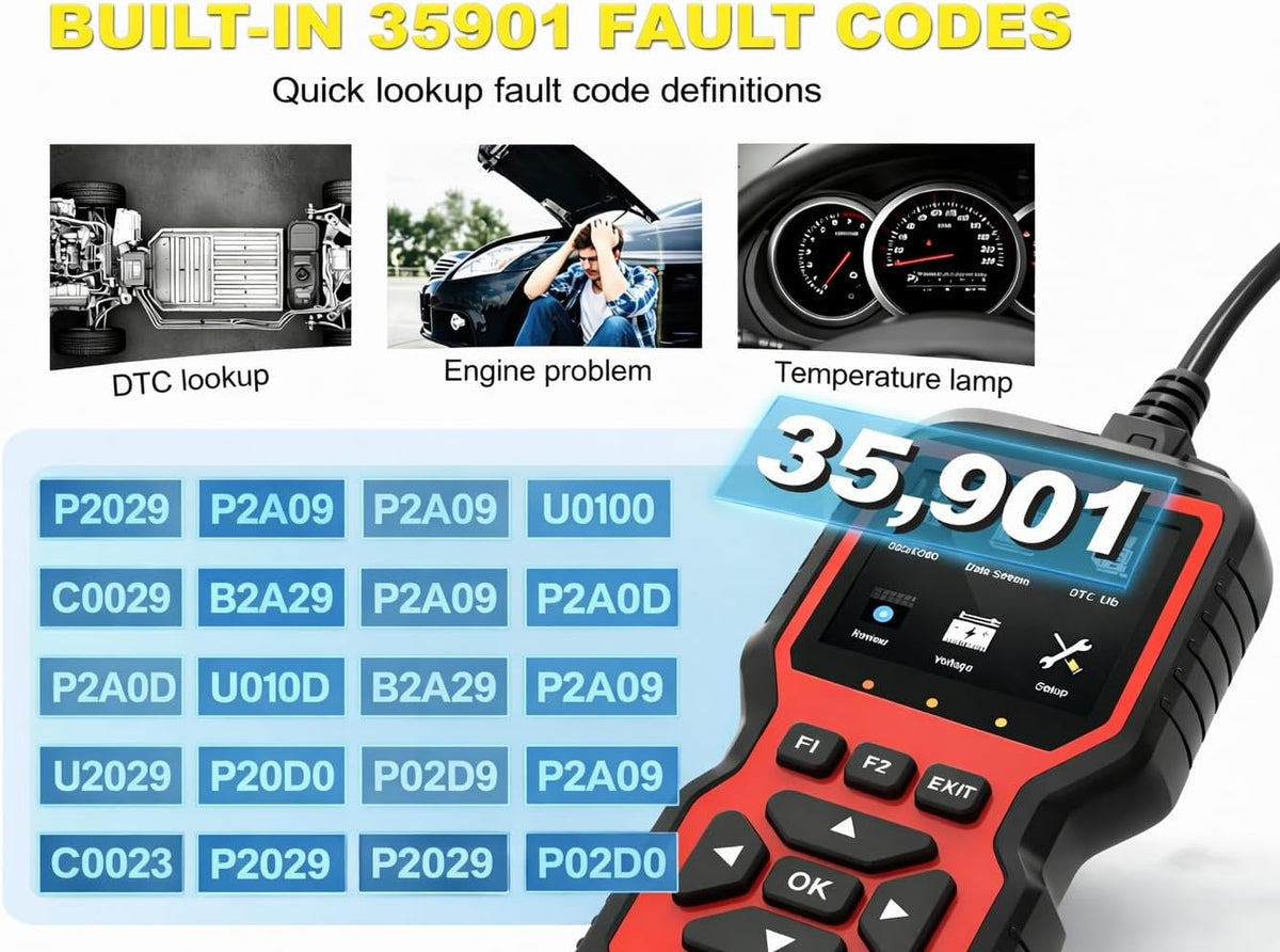 V519 OBD2 Scanner Diagnostic Tool, Car Code Reader with 35,901 Built-in DTC Lookup, Check Engine Light Reader, Live Data, I/M Readiness, Battery Voltage Test, for 1996+ Vehicles