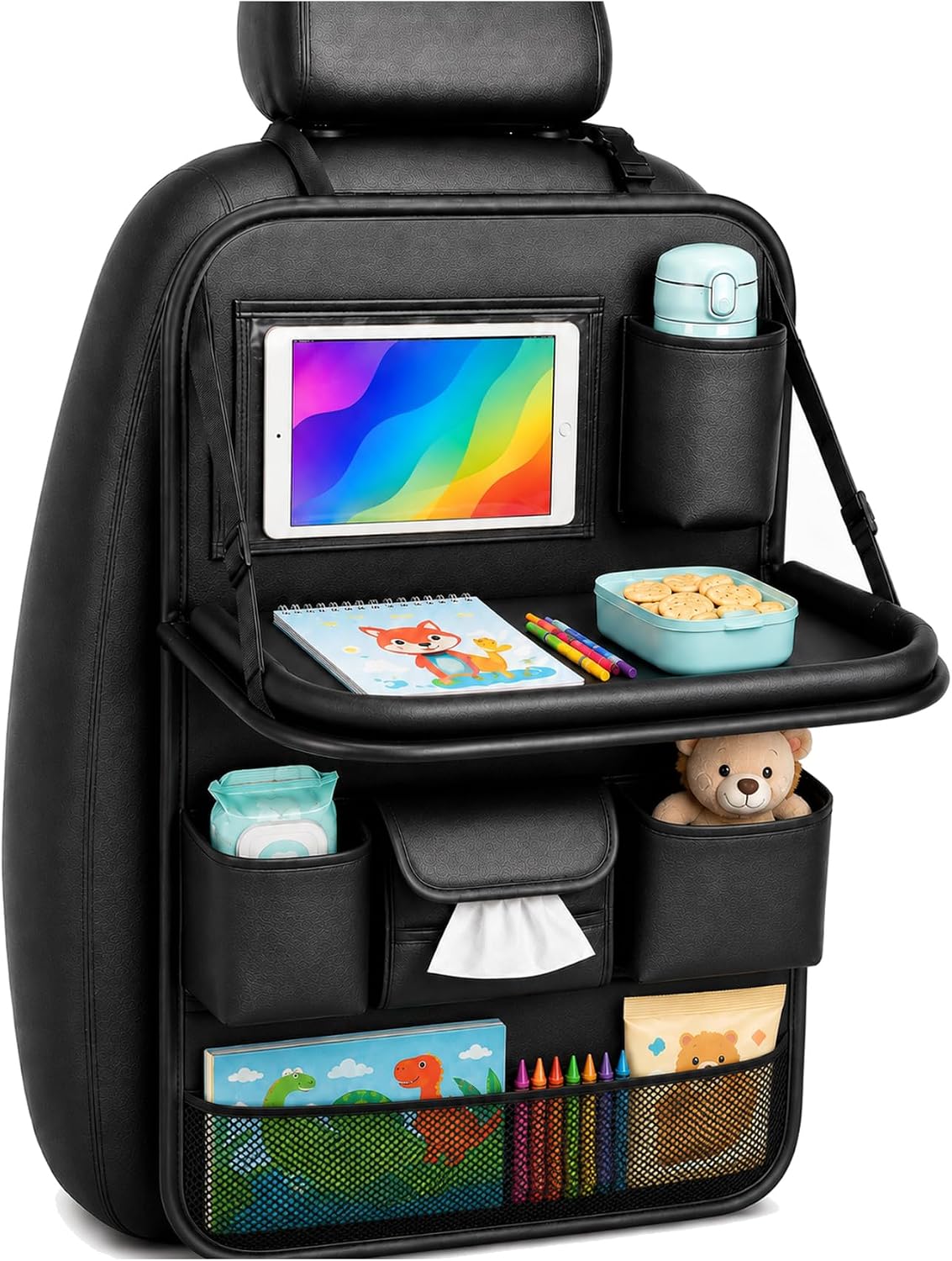 Backseat Car Organizer with Tray, Car Seat Back Organizer, 1 Pack