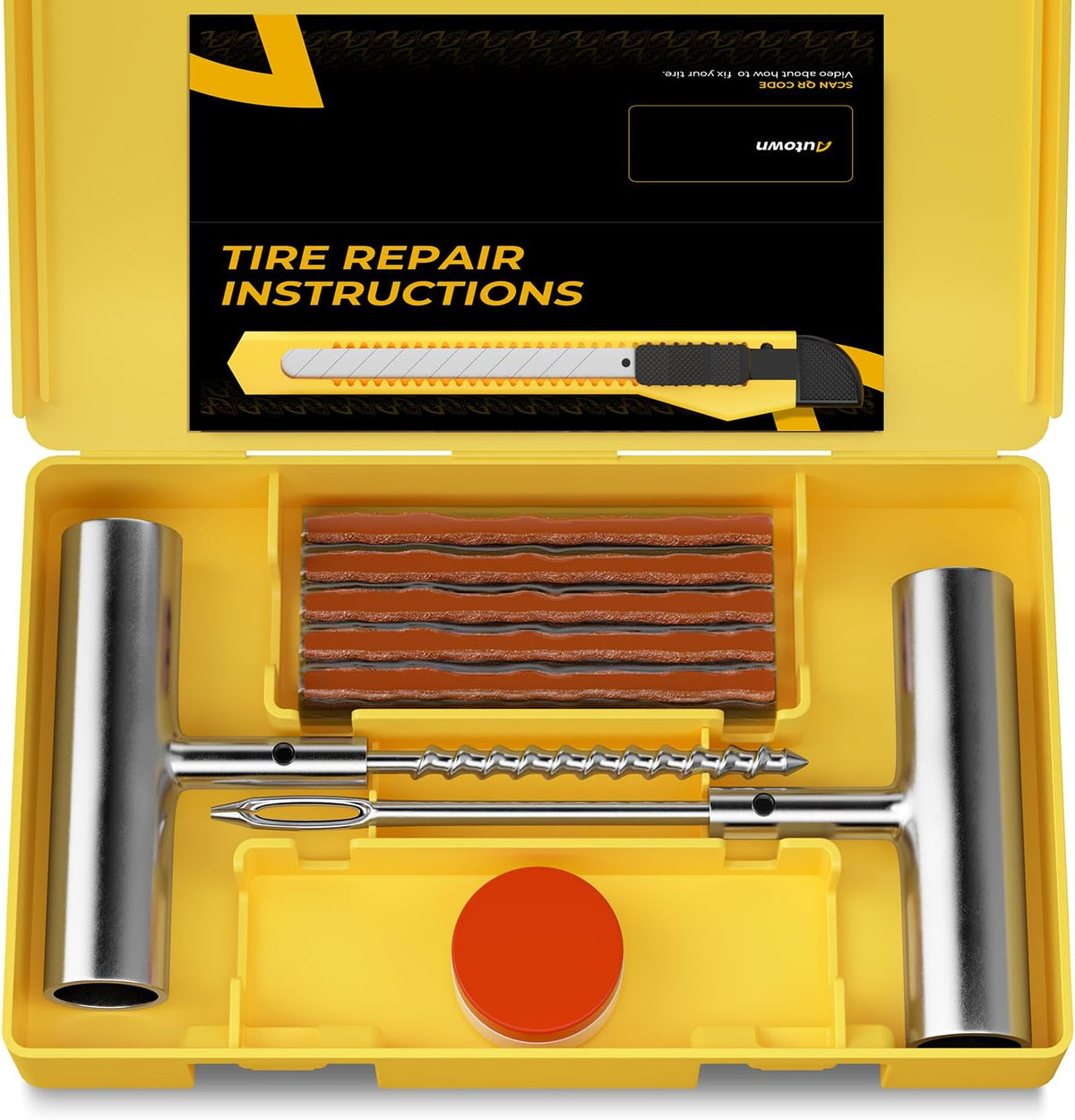 AUTOWN Flat Tire Repair Kit 15pcs, Heavy Duty Tire Plug Kit to Fix Puncture