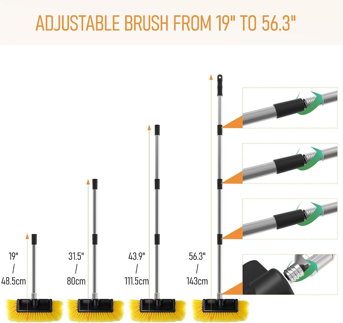 Five-Sided Car Wash Brush with 56" Long Handle | Car Wash 12" Dip Soft Five-Sided Brush | No Scratch Soft Bristle Brush for Car, RV, Boat, Solar Panel House Siding, Snow, Floors Washing