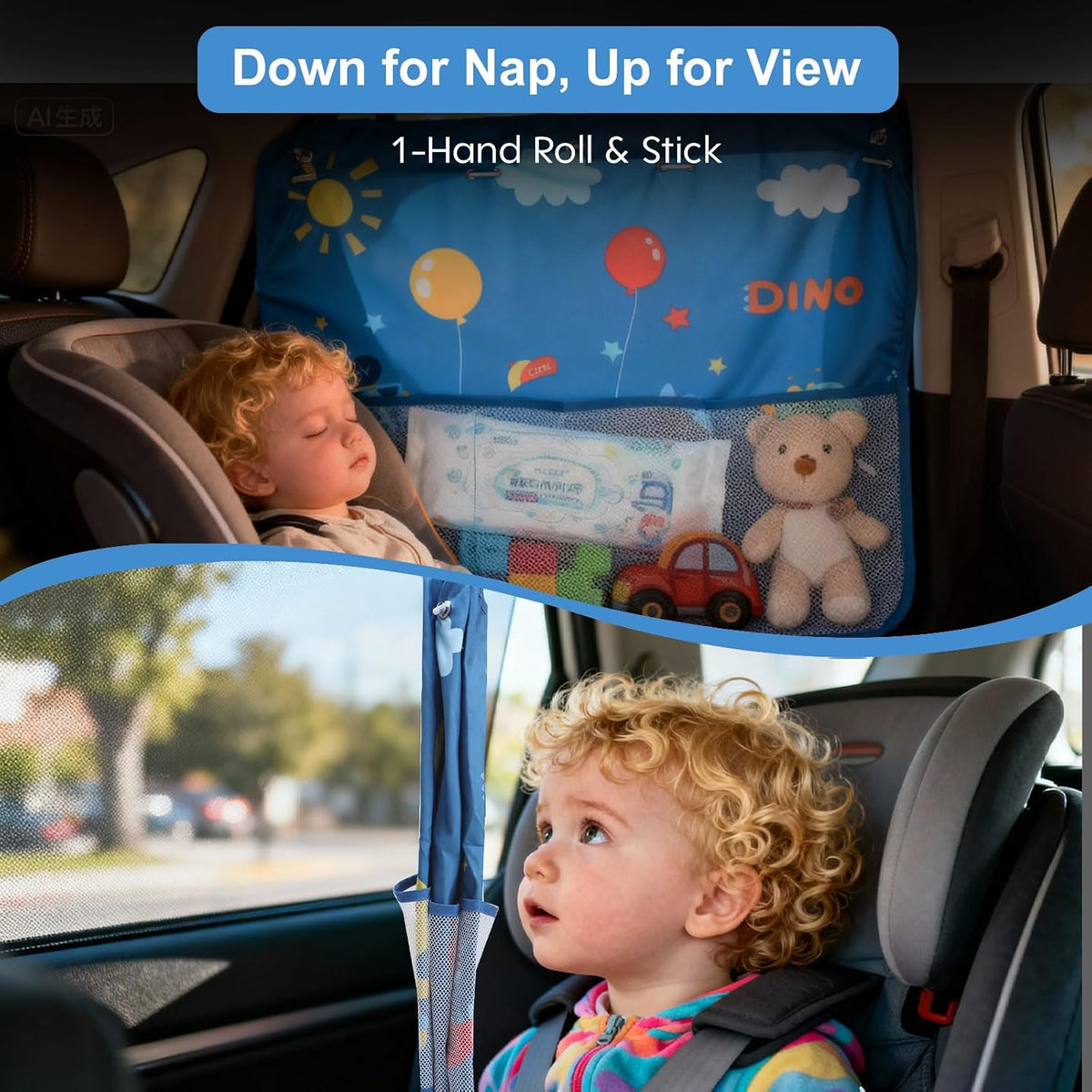 2 Pack Suction Cups Baby Car Back Seat Sun Shade Side Window Cartoon