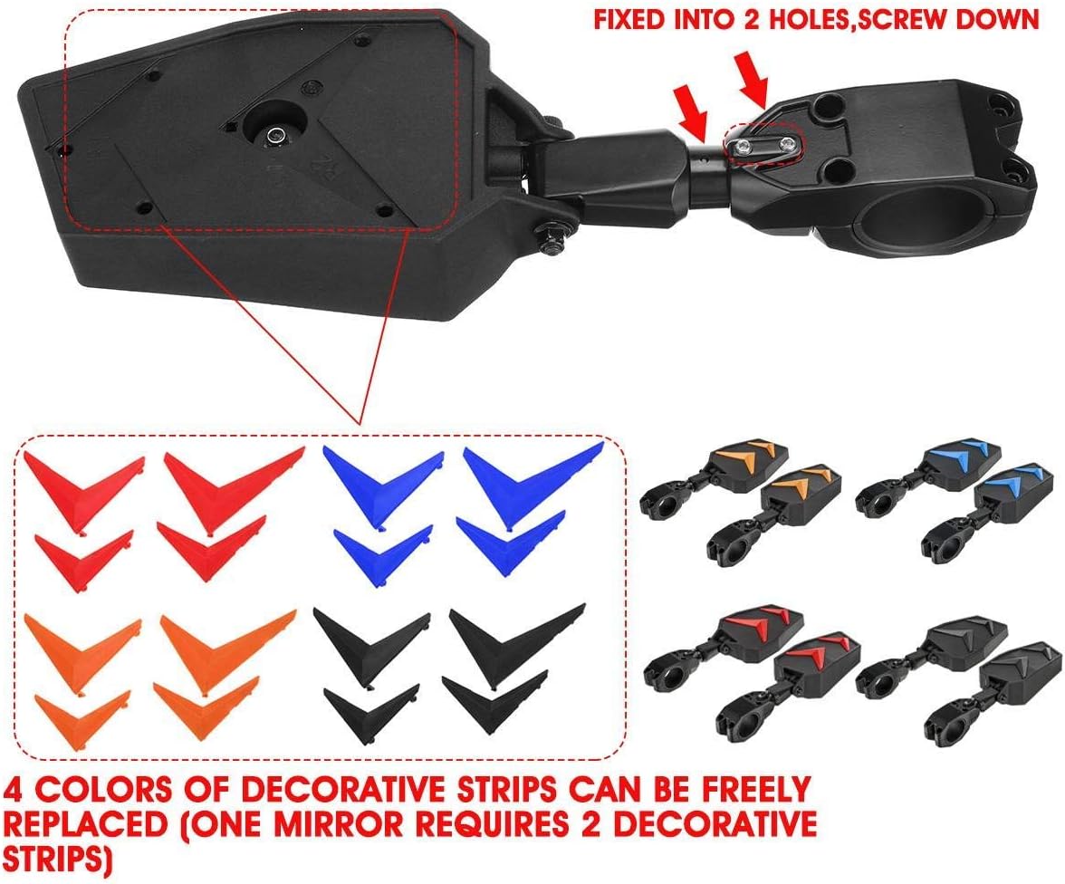 Motobiker 1Pair UTV Side Rear View Mirrors w/ Black Orange Blue Red Inserts for 2008-2019 Polaris RZR 800 900 1000 XP