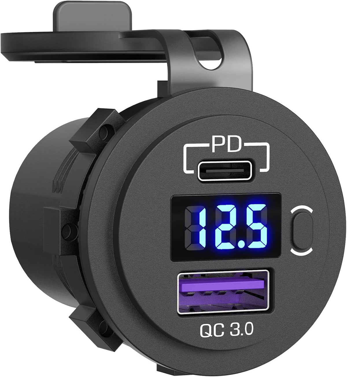 USB C Car Charger Socket, Qidoe 12V/24V Dual USB Outlet PD3.0 & QC3.0 Car USB Port with LED Voltmeter and ON/Off Switch DIY Car Socket for Car Boat Marine Bus Truck Golf RV Motorcycle