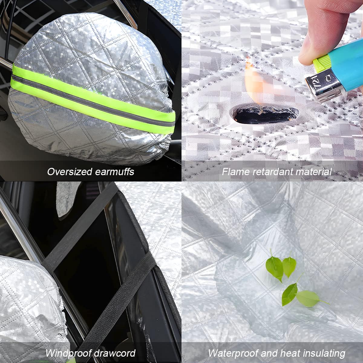 LoyaForba Car Magnetic Windshield Snow Cover, 4 Layers WAaterproof Windproof Protection,Snow,Ice,Sun,Frost Defense, Universal for SUV, Truck, Sedan, Van (Silver)