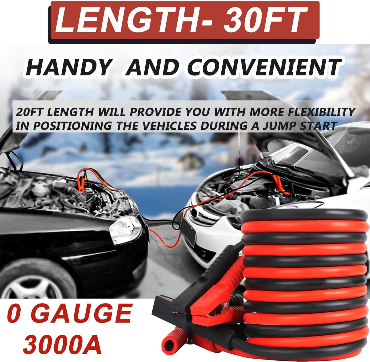 Heavy Duty Jumper Cables, 0 Gauge 30FT Automotive Booster Jumper Cable for Car, SUV,Vans &Truck Battery, Jumper Cable with Strong Clamps & Thiekened Inner Core, Carry Bag and Gloves Included