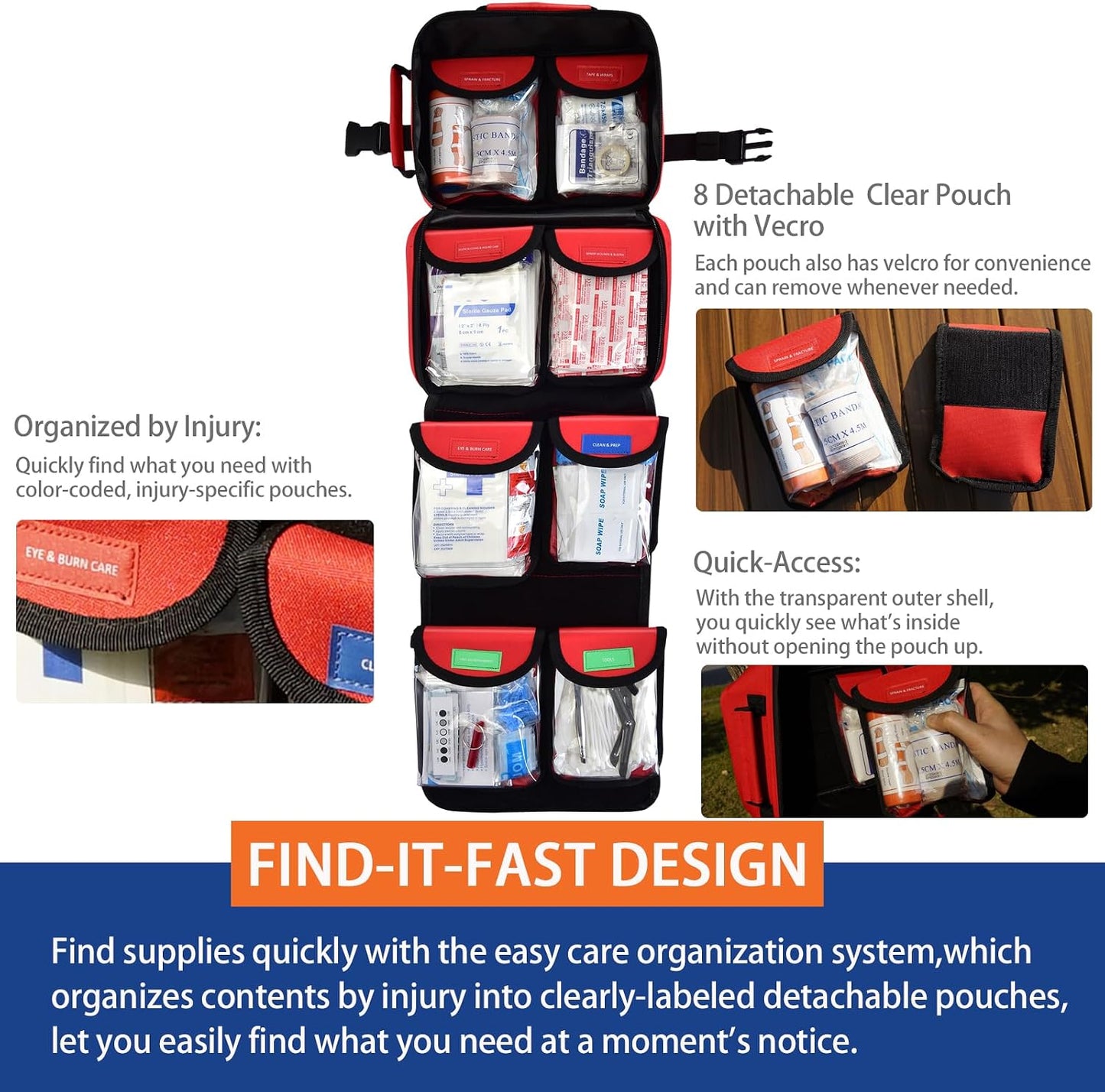 418-Piece First Aid Kit for Home, Travel, Camping, Hiking & Outdoor Emergencies, Tear-Resistant Survival Kits for Business, Vehicle & School, Multi-Use Emergency Medical Supplies