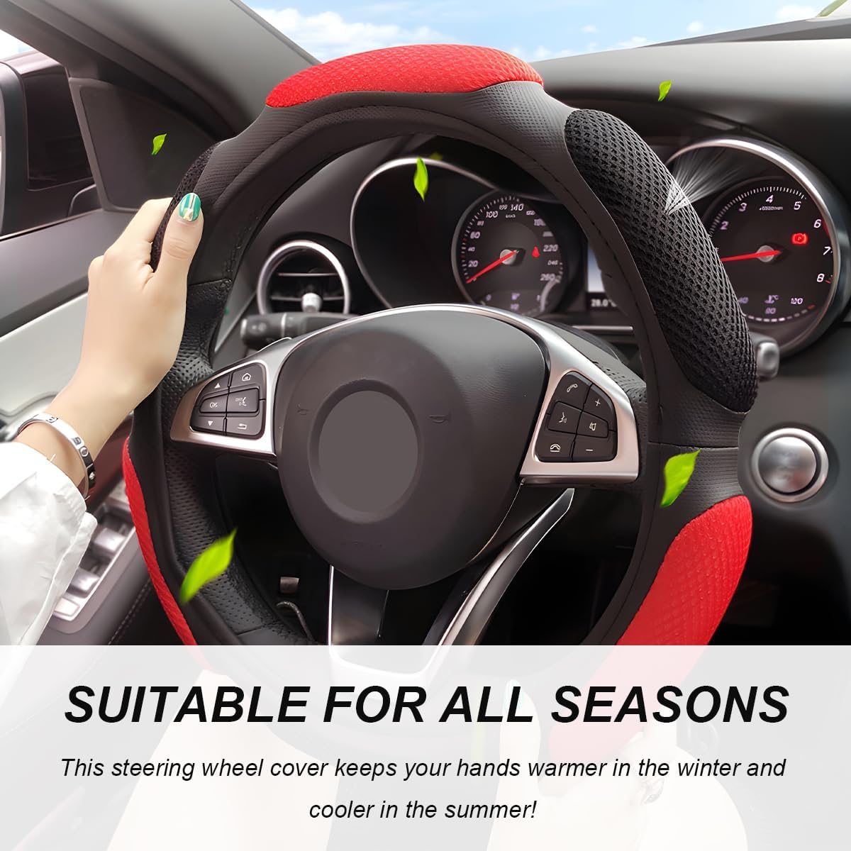 Car Steering Wheel Cover, 15" Anti-Slip Steering Wheel Protector Soft Hand Pad Cushion, Breathable Ice Silk Auto Wheel Wraps Comfy Grip All-Season Protector for Most Vehicles (Black)