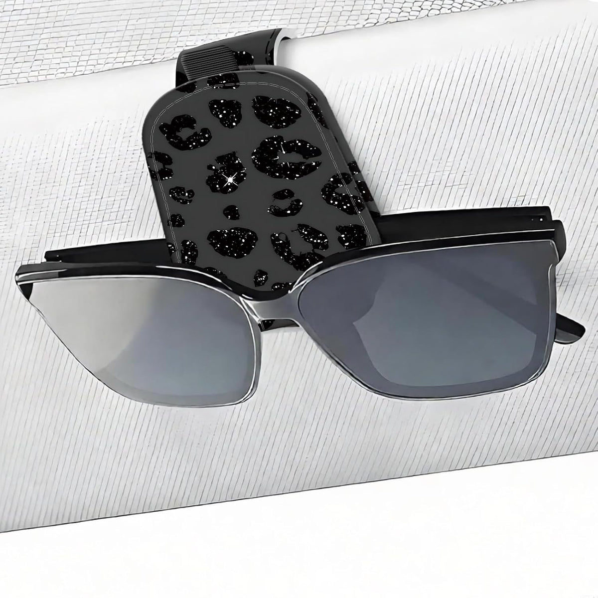 Leather Magnetic Sunglass Holder for Car Sun Visor, Cute Eyeglass Ticket Card Hanger Clip, Universal Auto Interior Accessories for SUV Pickup Truck, Purple Floral