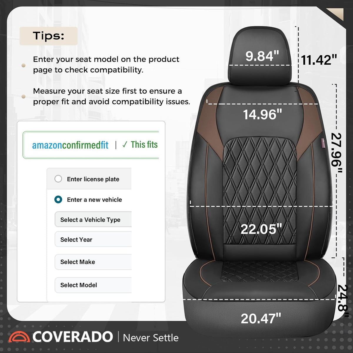Coverado Leather Seat Covers, Front and Back Seat Covers for Cars, Waterproof Automotive Seat Covers Car Seat Protector Car Seat Cushion Universal Interior Truck Accessories Fit Most Cars Black&Coffee