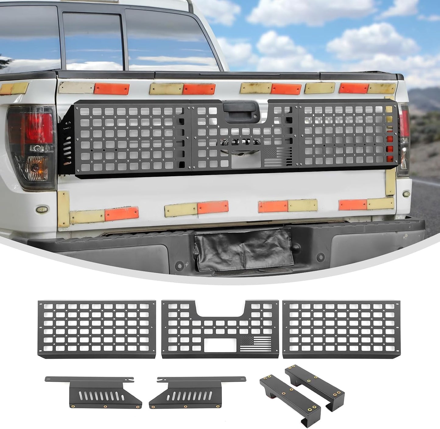 Linskip Tailgate Bed Molle Expansion Panel Compatible with 2004-2014 Ford F150 & F150 SVT Raptor, Rear Gate MOLLE Racks, Cargo Carrier Tool Organizer, Exterior Accessories