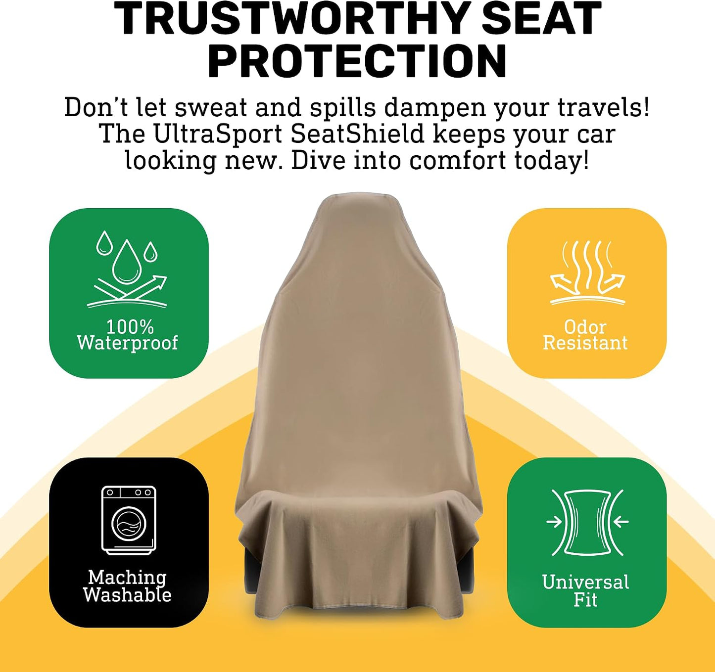 UltraSport Tan Front Seat Cover - Waterproof Car Seat Protector, Universal Fit, Washable, Soft Microfiber, Anti-Stink, Comfortable, Easy to Install