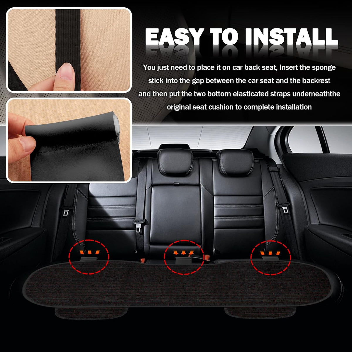 Car Back Seat Cover with Side Pockets,Breathable & All-Season Bench Seat Cover for Back Seats Protection,Anti-Slip Backs Seats Protector Car Interior Accessories for Cars,SUVs (Rear Seat/BlackRed)