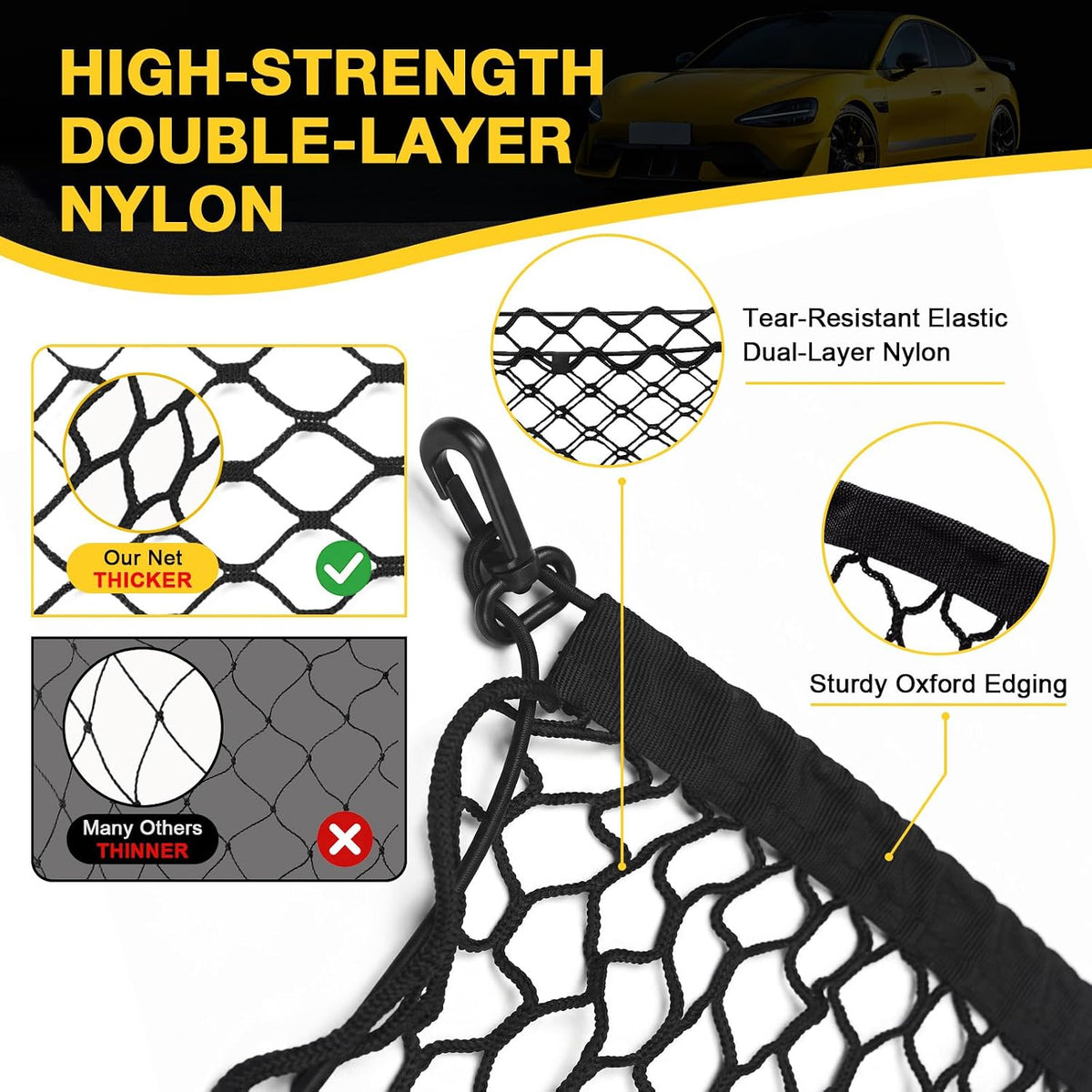 BFXM Cargo Net, 51.2"x17.7" Dual-Layer Nylon Cargo Net for SUV