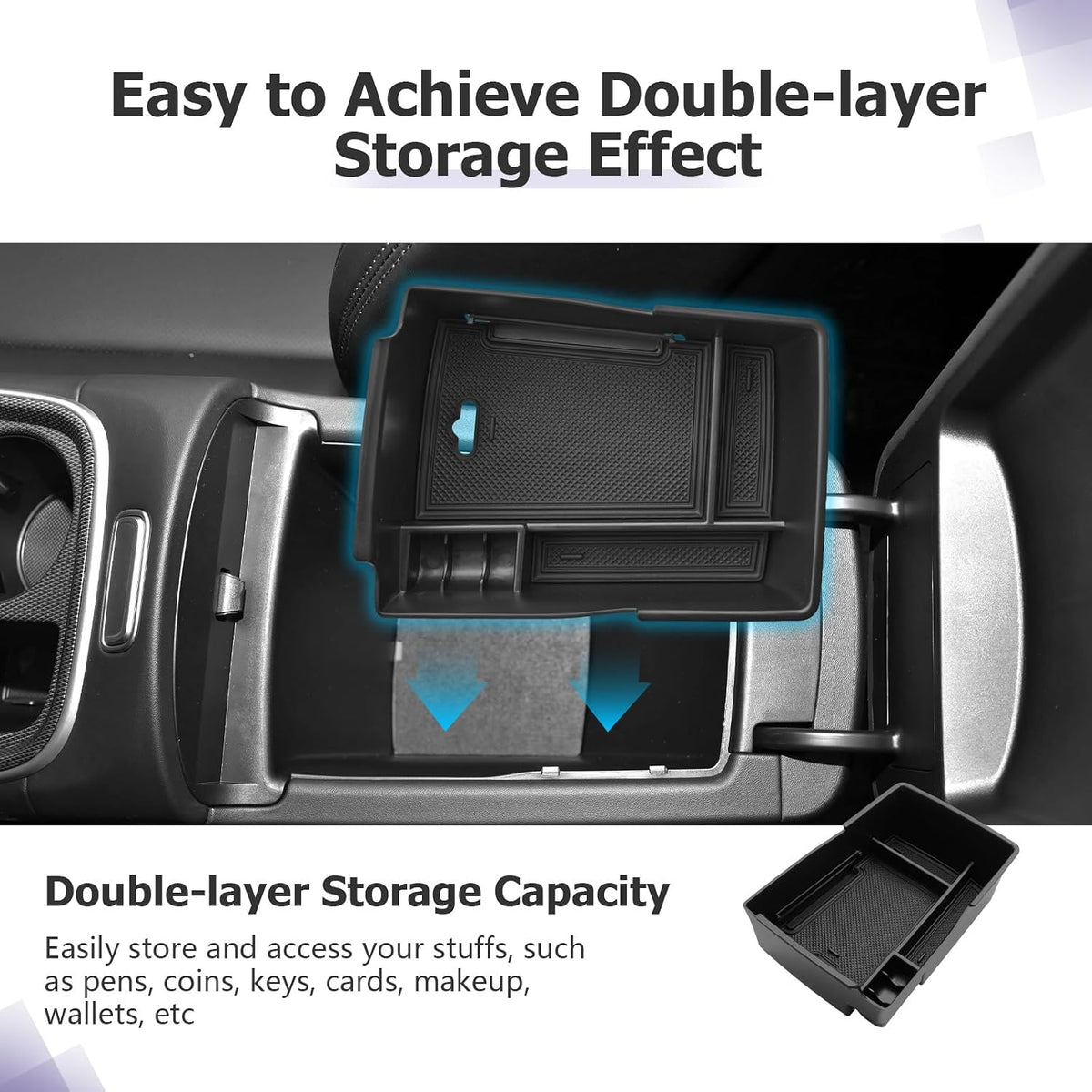 LUWU Center Console Organizer for 2021 2022 2023 Hyundai Santa Fe SE/SEL/XRT/Limited/Calligraphy Accessories Armrest Console Tray Storage Box ABS Material 2022 2023 Santa Fe Accessories Black