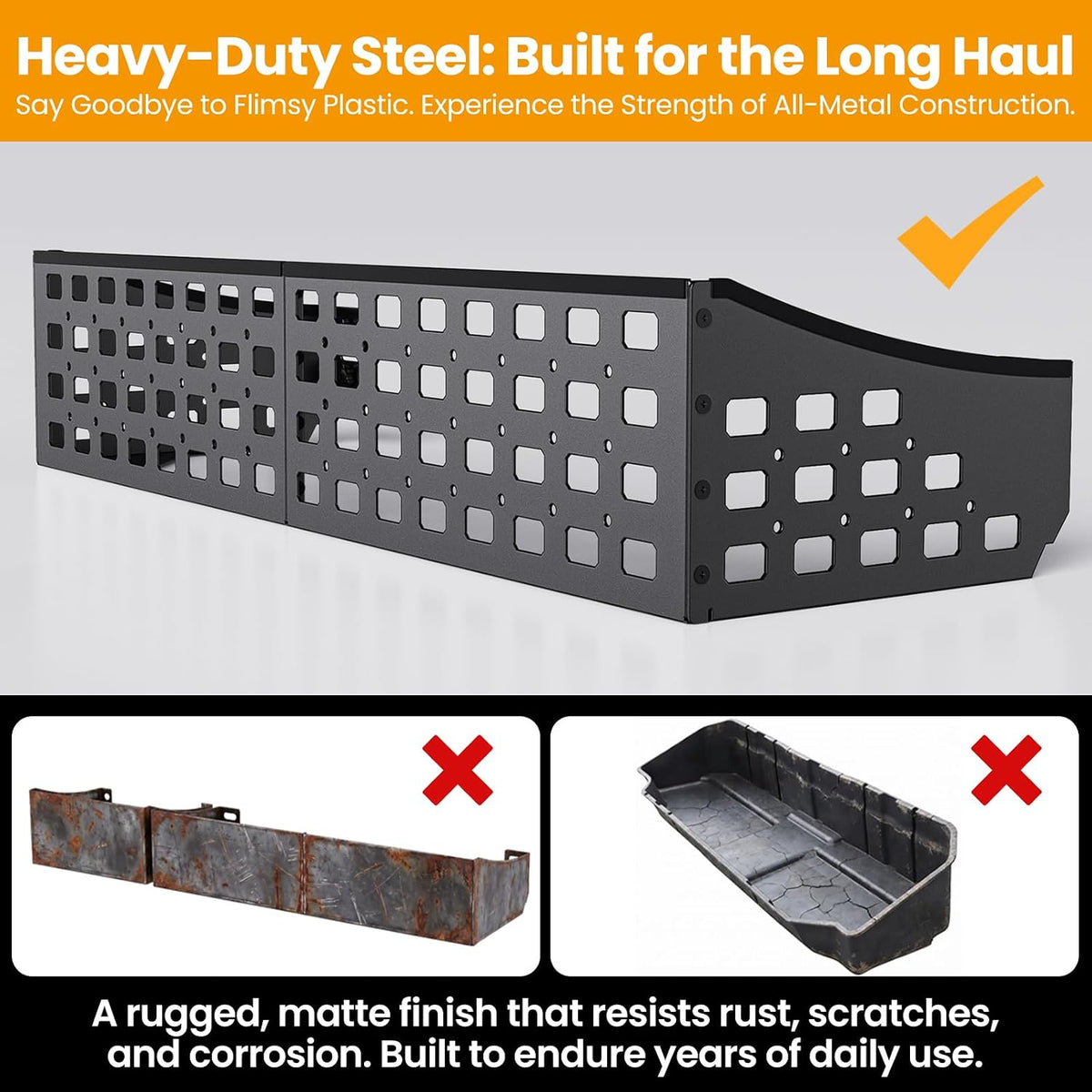 Underseat Storage Molle Panel: Fit for F150 (2015-2026) & F250 F350 SuperDuty (2017-2026) Crew Cab - Heavy Duty Steel Alloy Under Seat Organizer 150 lbs Capacity Fits Seat Mats - No-Drill