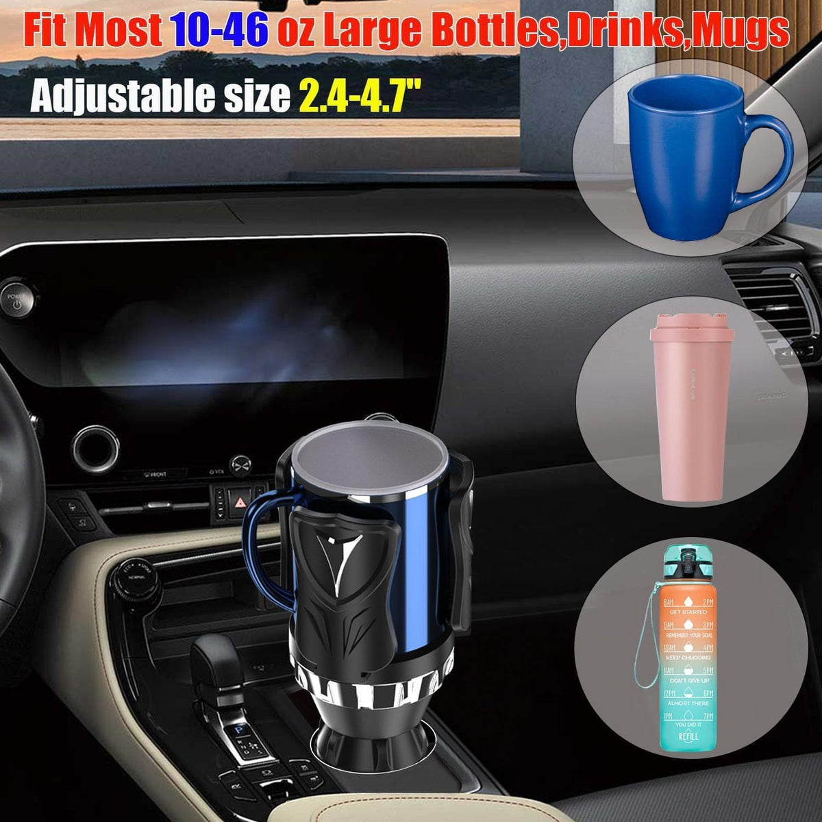 Car Cup Holder Expander, Adjustable 2-in-1 Vehicle Drink Holder Organizer with Non-Slip Base, Universal Fit for Cars, SUVs, Trucks