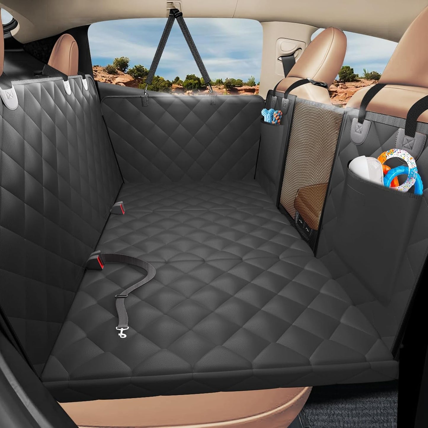 Back Seat Extender for Dogs-Large Space, Hard Bottom Egg Crate Foam Soft Dog Car Seat Cover, Sturdy Backseat Extender for Dogs, Waterproof Pet Car Bed Dog Hammock for Car, SUV, Truck