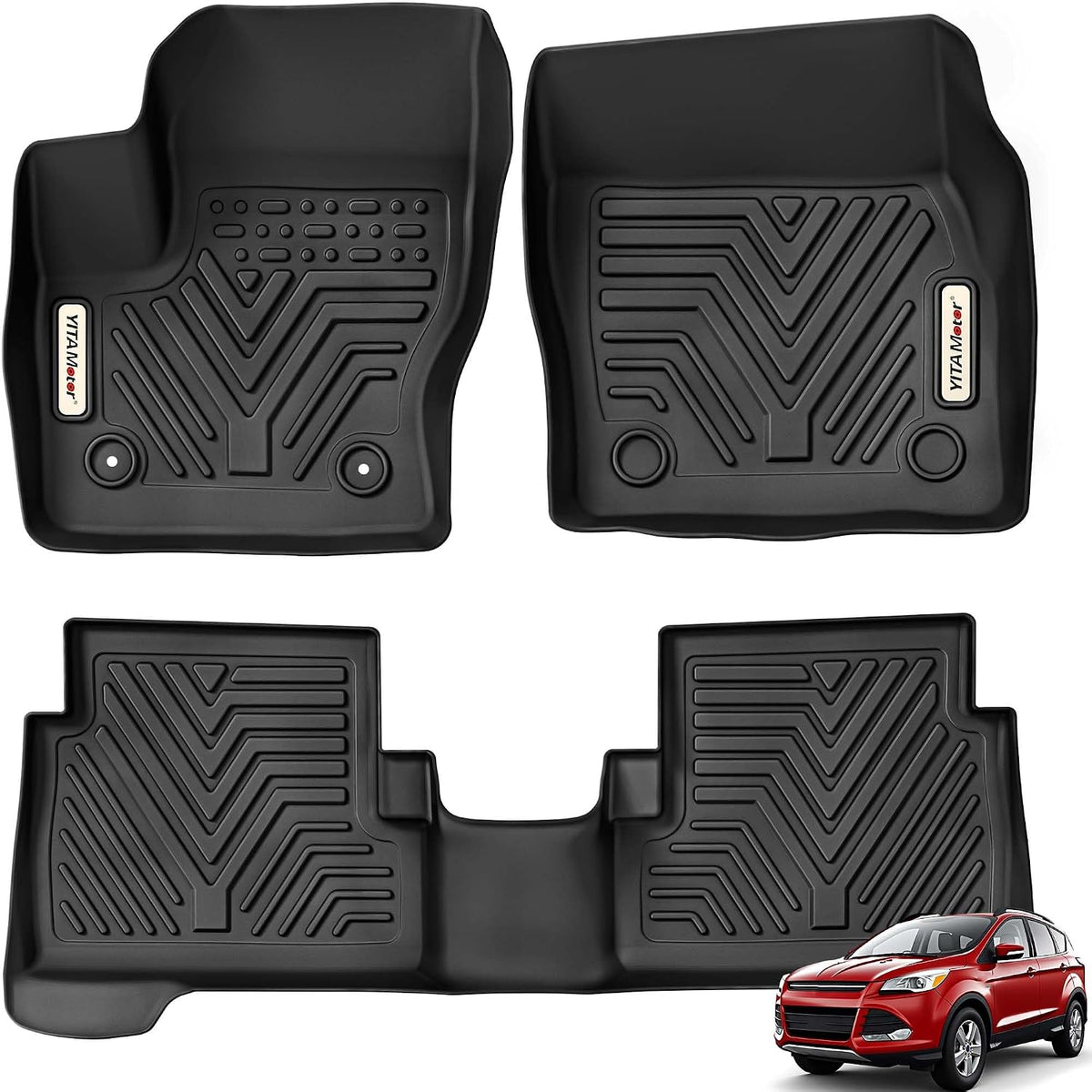 YITAMOTOR Floor Mats for Ford Escape 2013-2019, Ford C-Max 2013-2018 All Weather Custom Fit TPE Floor Liners, 1st and 2nd Row Mat Automotive Interior Accessories, Black