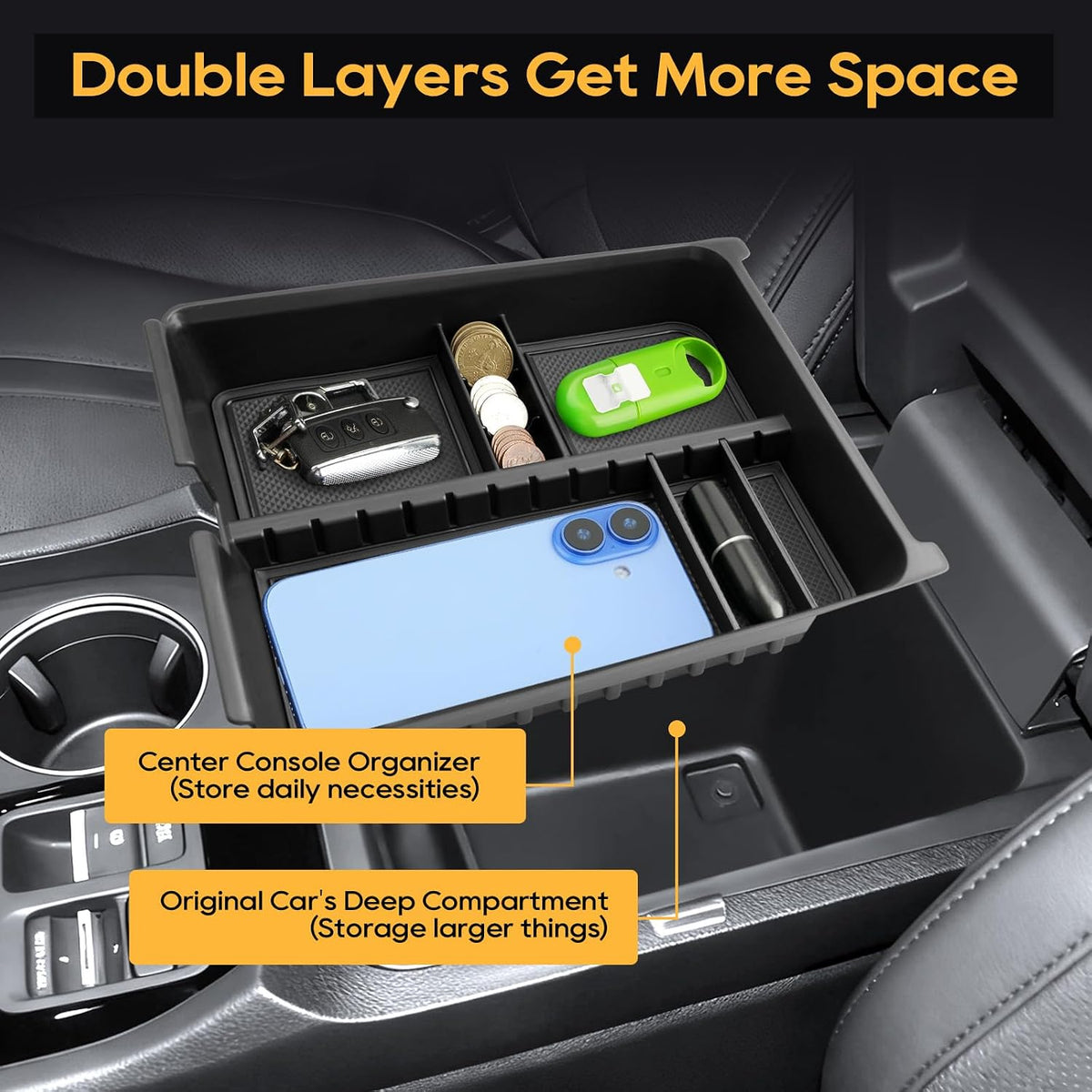 LFOTPP Center Console Organizer Tray for 2026 Honda Passport (RTL/TrailSport), ABS Armrest Storage Box Insert, Non-Slip Waterproof Car Accessories,Adjustable Design