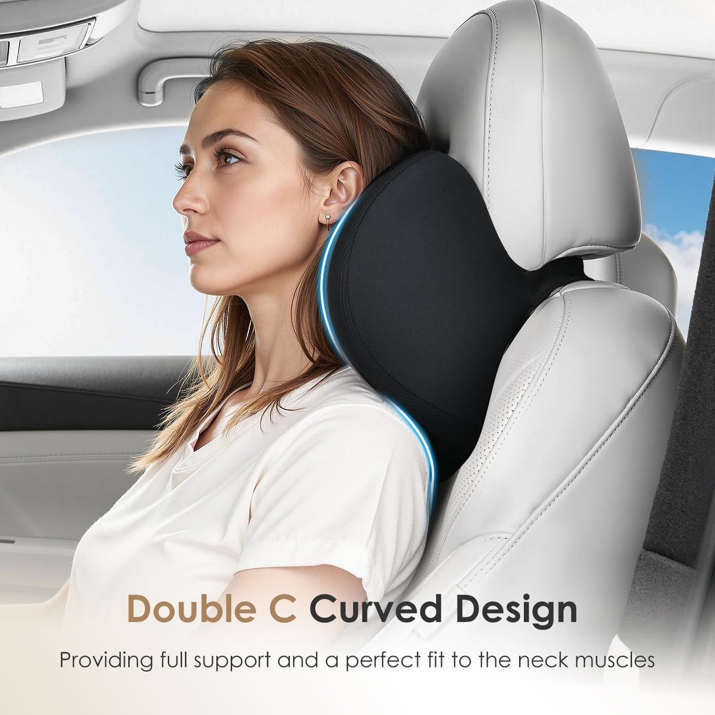 FLORICH Car Seat Cushion & Lumbar Support Pillow & Car Neck Pillow, Ergonomic Memory Foam Driving Seat Cushion for Back & Sciatica Pain Relief, Non-Slip Washable Cushion for Car, Driver, Office-Black