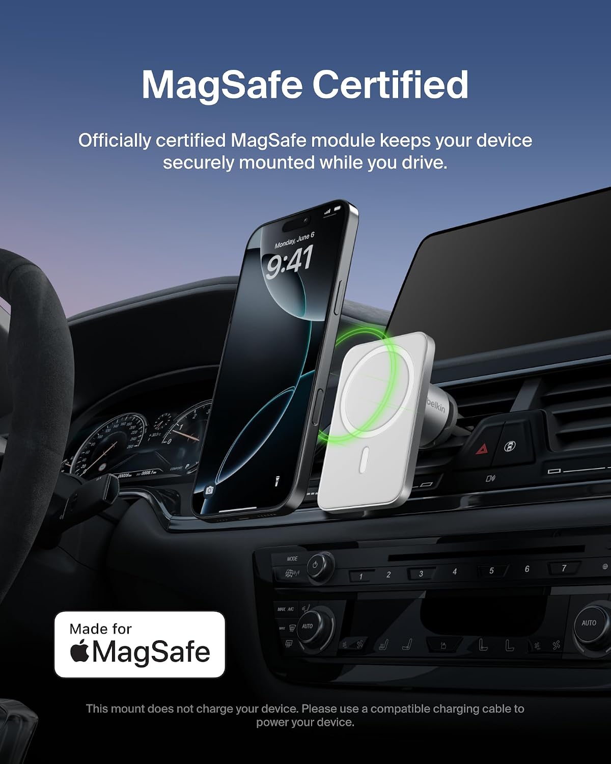 Belkin Magnetic Vent Mount Pro, MagSafe-Compatible Phone Holder for iPhone