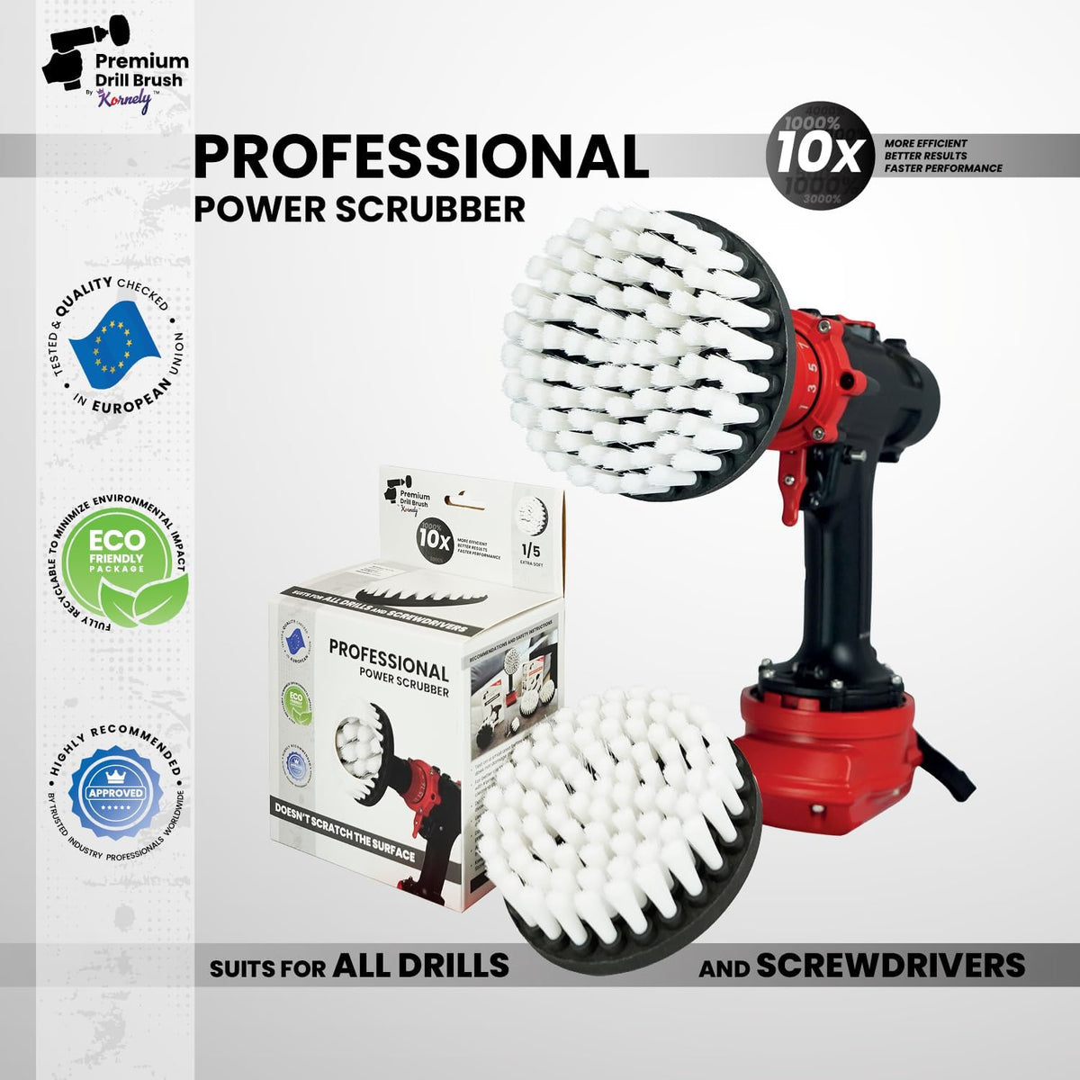 Premium Drill Brush Professional – Extra-Soft 5 in White | Scratch-Free Cleaning Brush for Carpet, Upholstery, Leather Seats, Glass, Furniture and Car Interior