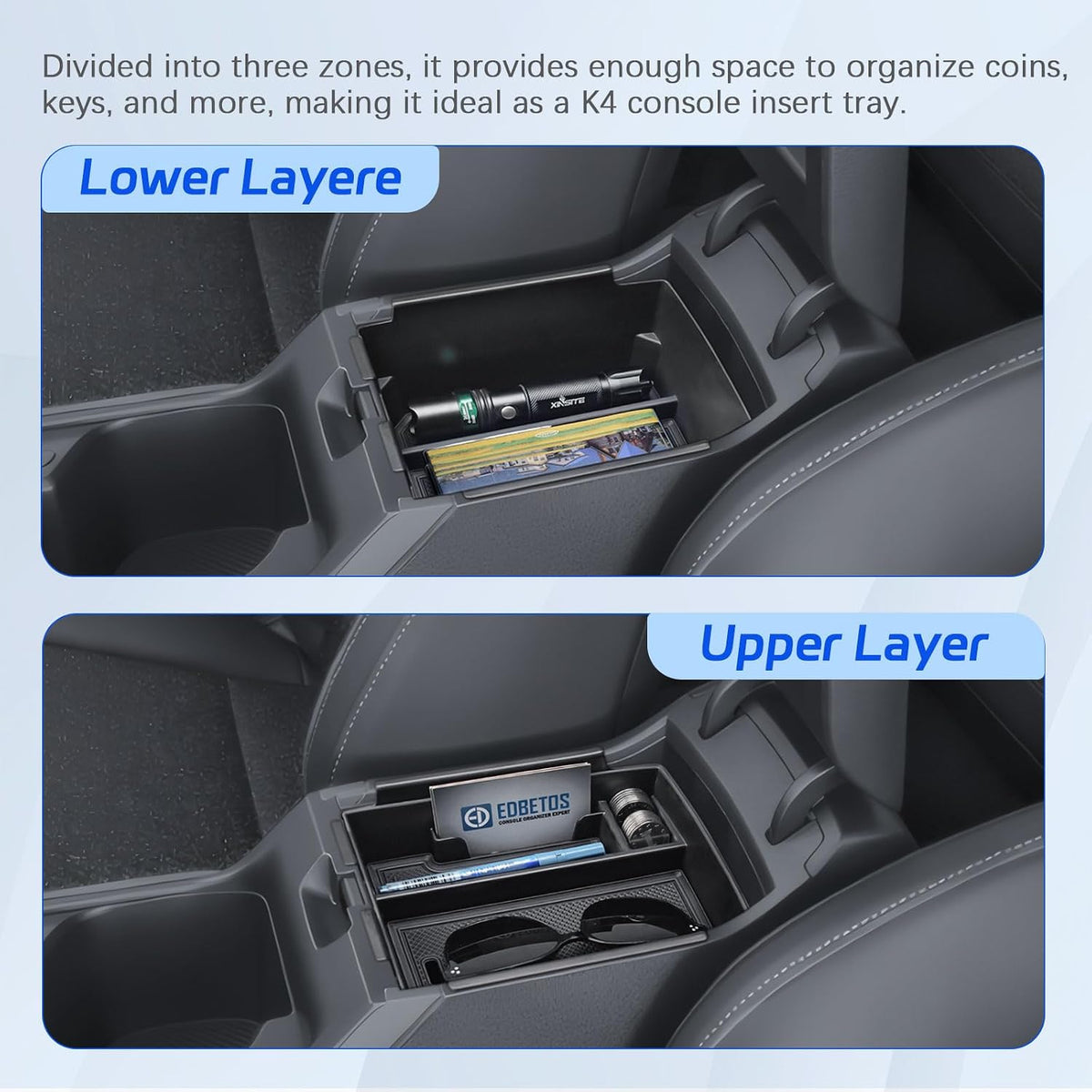 Dual Layer Center Console Organizer Tray for 2025 2026 Kia K4 Accessories