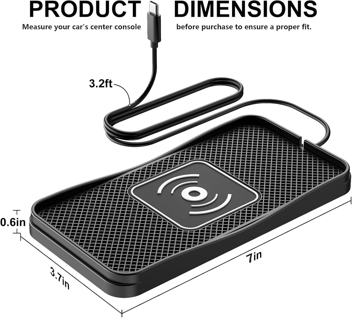 15W Non-Slip Wireless Car Charger Pad Type-C