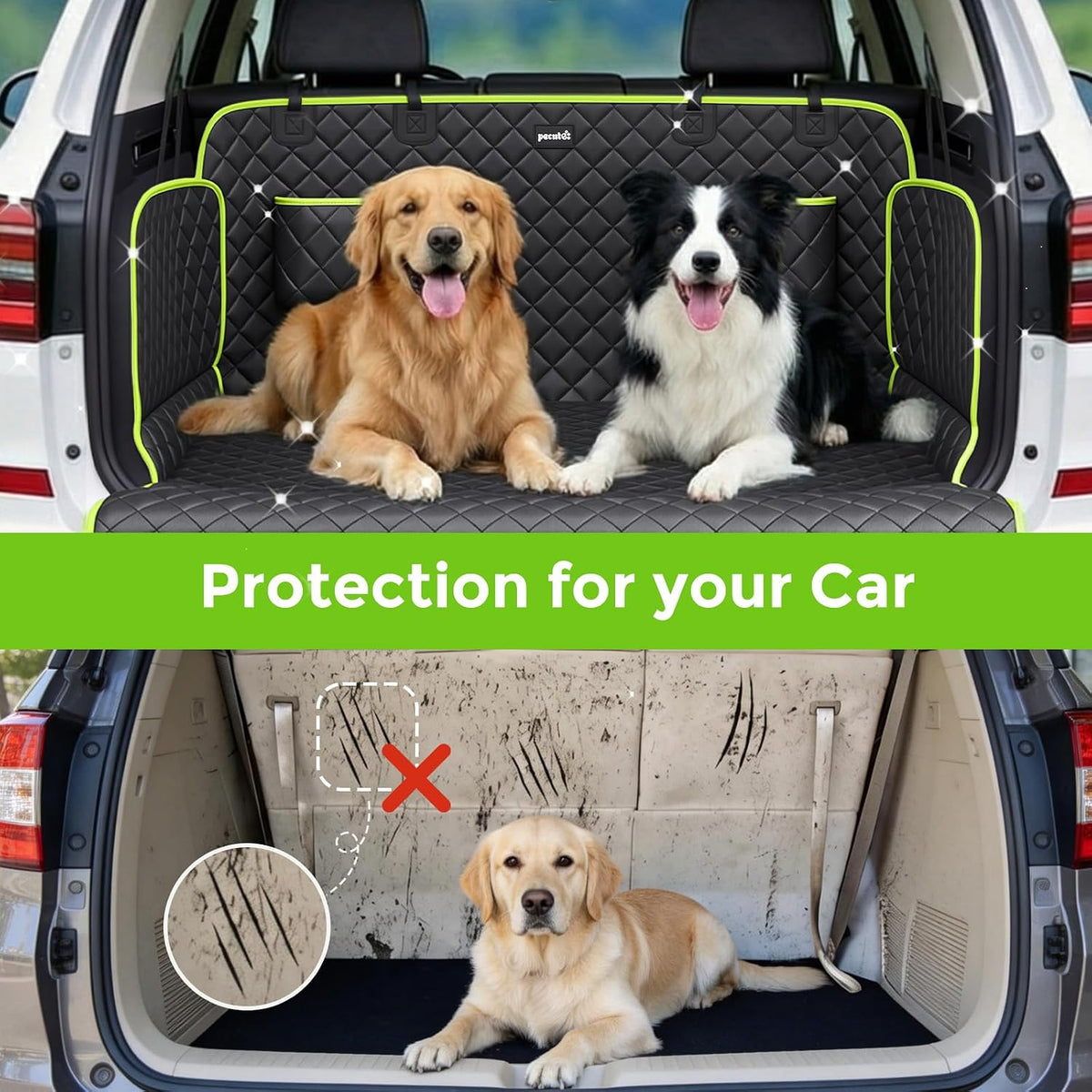 SUV Cargo Liner for Dogs, Upgraded Scratch-proof Leather 14.17" Heightened Side Flaps, 53.15" x40.55" Waterproof Non-Slip Trunk Liner with Bumper Flap, Universal Fit for SUVs Sedans Vans 3-Row SUV