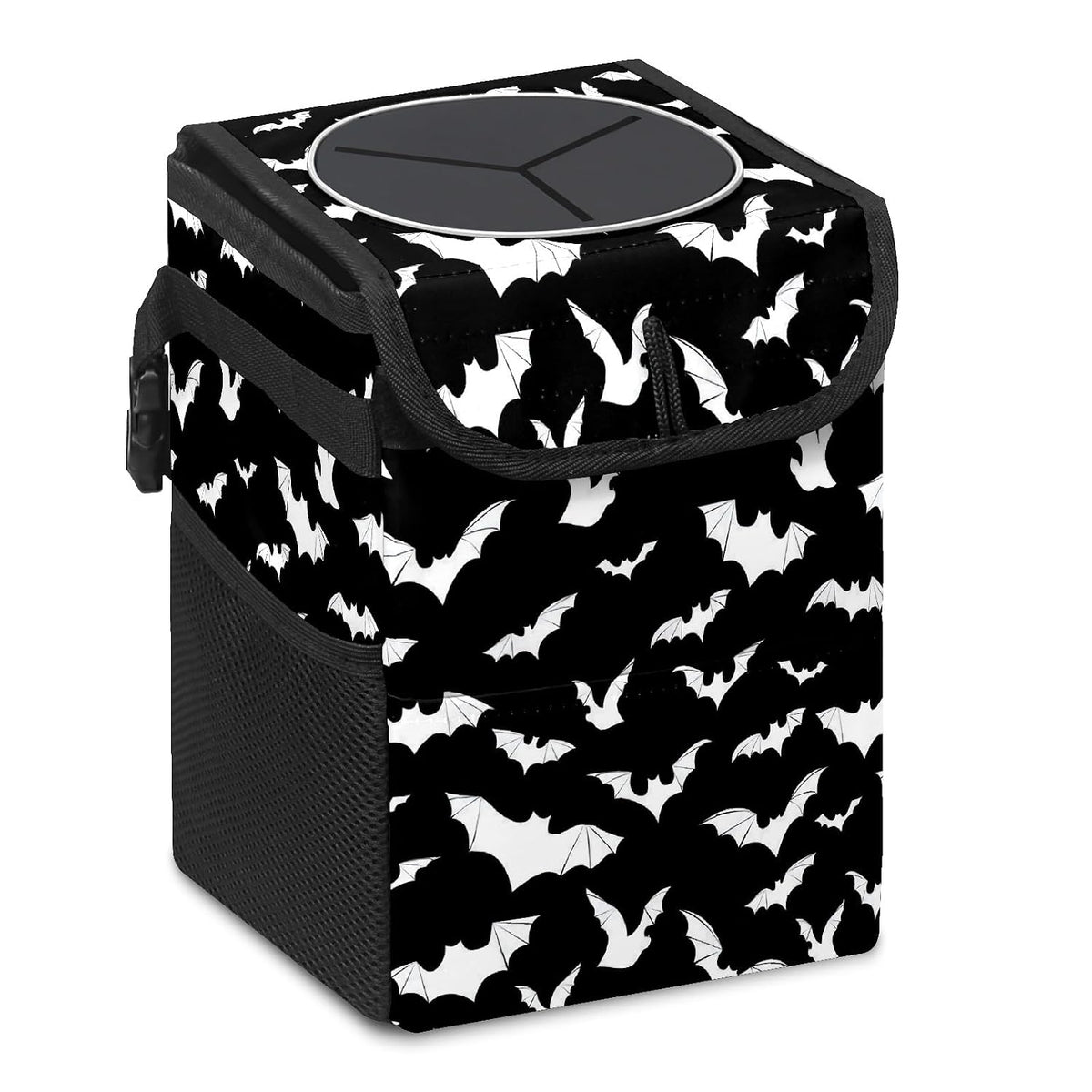 Car Trash Can with Lid Black and White Goth Bats Collapsible Reusable Leak-Proof Auto Garage Bag,Hanging Vehicle Car Accessories Interior Car Organizer