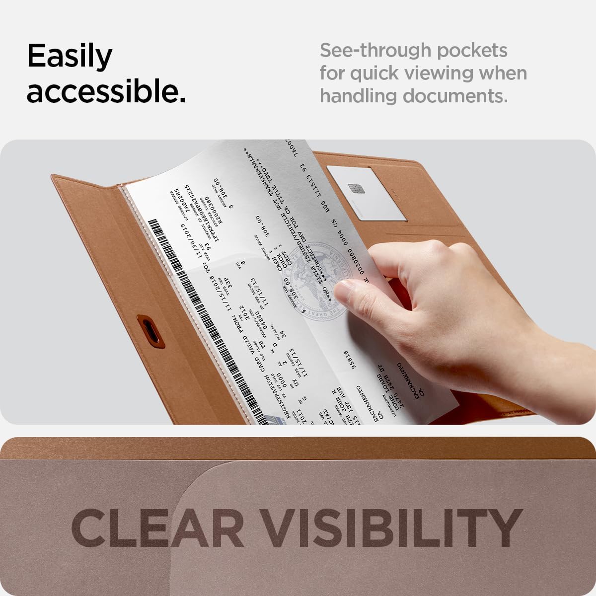 Spigen Hyper-Slim Car Registration and Insurance Card Holder for All Cars | ID License Car Essential Documents Holder [Tesla Model Y Juniper L (2026) & 3/Y/S/X/Cybertruck] - Dune Beige