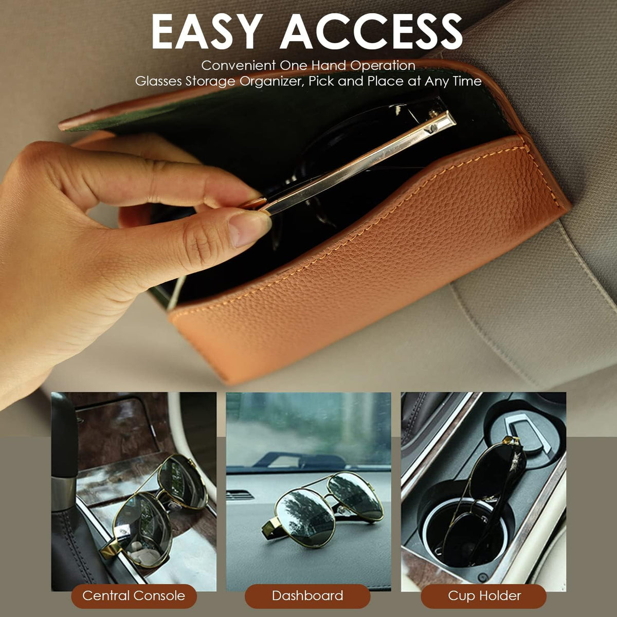 Magnetic Sunglass Holder for Car Visor, Leather Car Glasses Holder