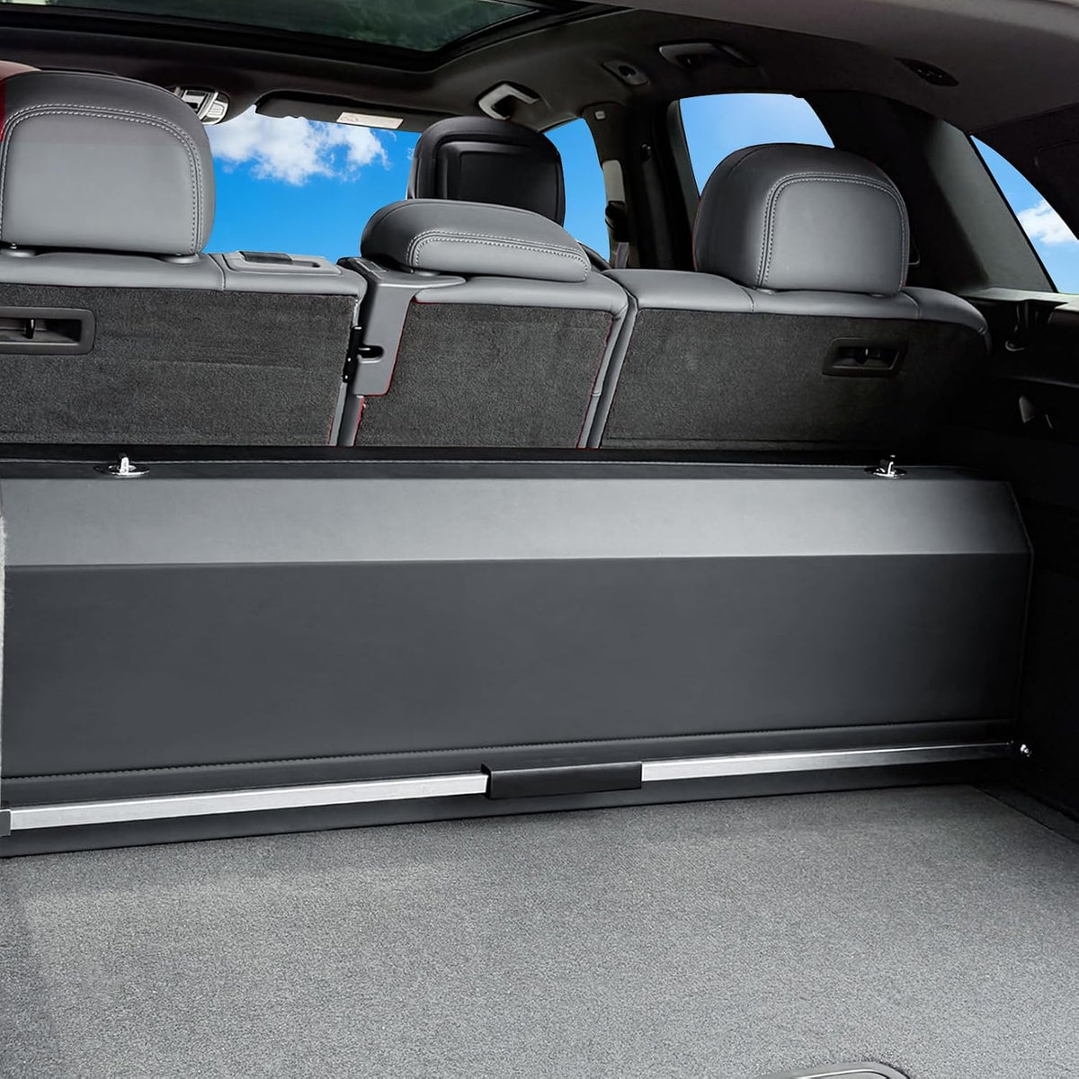 Car Trunk Suv Organizer for 2022-2023 Tesla Model Y (5-Seater), Leather Sturdy Trunk Storage Bin Box, Compartment Foldable Organizer with Lid and Push-pull Handle, White