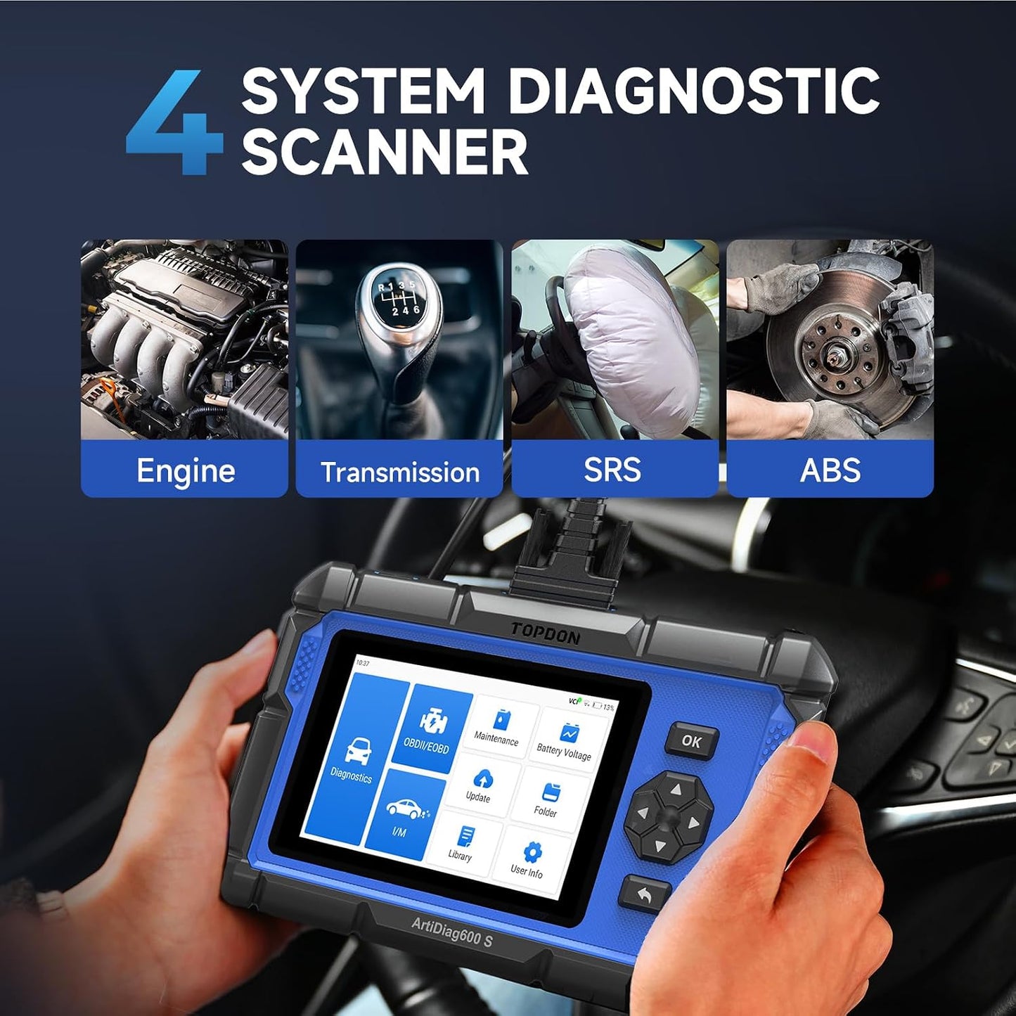 OBD2 Scanner TOPDON AD600S Scan Tool, Code Reader, Diagnostics Scanner for ABS/SRS/AT/Engine, 9 Reset Services, CAN-FD, Oil/Brake/BMS/SAS/DPF/TPMS/ETS Reset/ABS Bleeding/Injector Coding, Free Upgrade