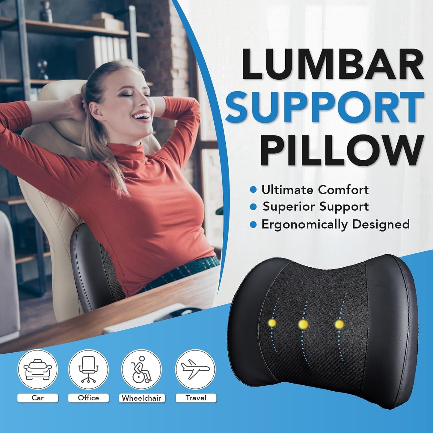 Lofty Aim Lumbar Support Pillow for Car, Car Seat Back Support for Driving | Memory Foam Car Lumbar Support for Driving Seat, Car Back Cushion, Adjustable Straps, Lower Back Pillow, Office Chairs, Black