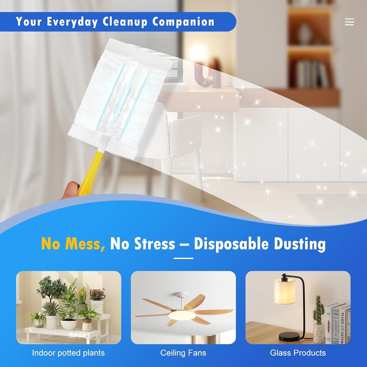 50 Count Duster Refills Compatible with Swiffer Duster Handles, 1 Handle | Dense Microfiber, Dust Lint and Pet Hair Pickup, For Blinds Shelves Fans Electronics and Car Interiors