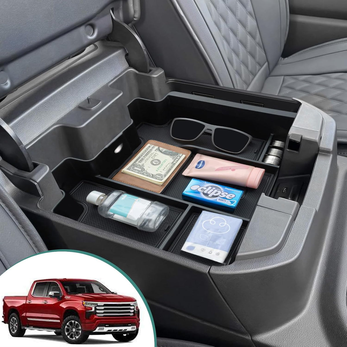 Latest Full Size Tray Compatible with 2019-2022 Chevy Silverado/GMC Sierra 1500 and 2020-2023 Silverado/Sierra 2500HD 3500HD, New Center Console Organizer (Full Console w/Bucket Seats ONLY)
