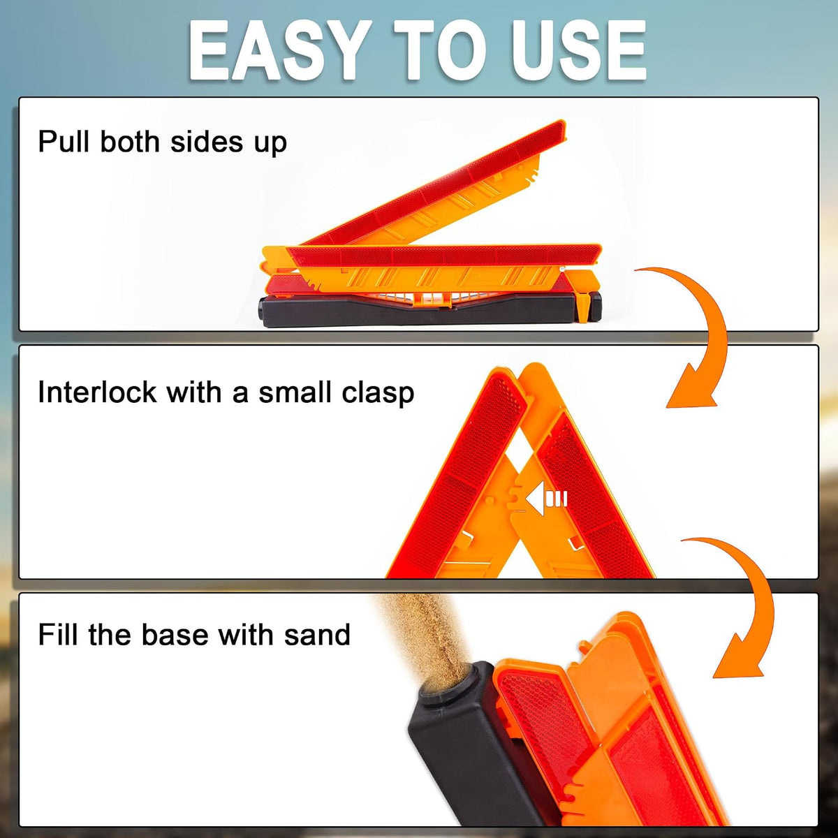 CARTMAN 3PK DOT Warning Triangles with Empty Base & Storage Case