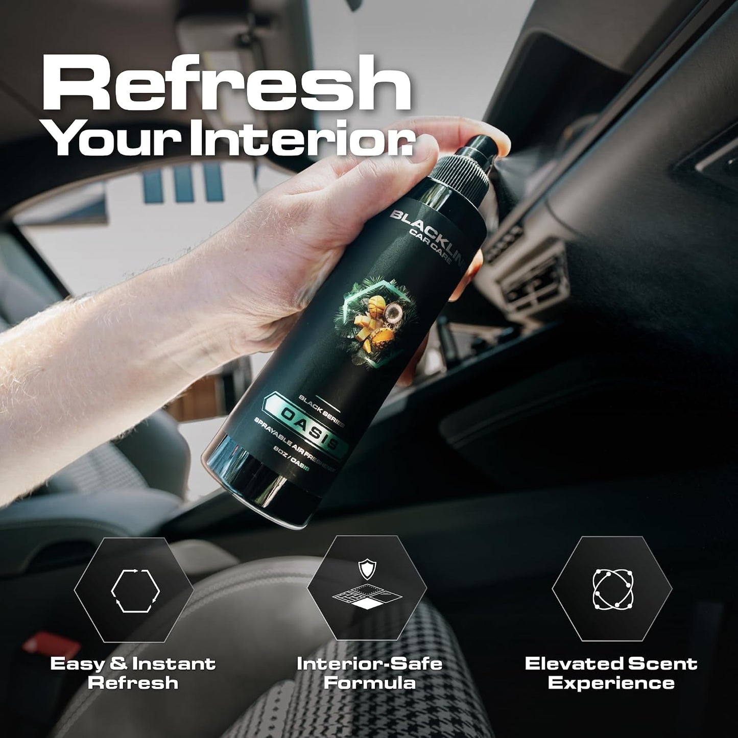 Blackline Car Care - Ocean Breeze Car Air Freshener Spray, Premium Odor Eliminator for Cars, Trucks, RVs, SUV, or Home Use - 8 fl OZ - Air Freshener - Ocean Breeze Spray