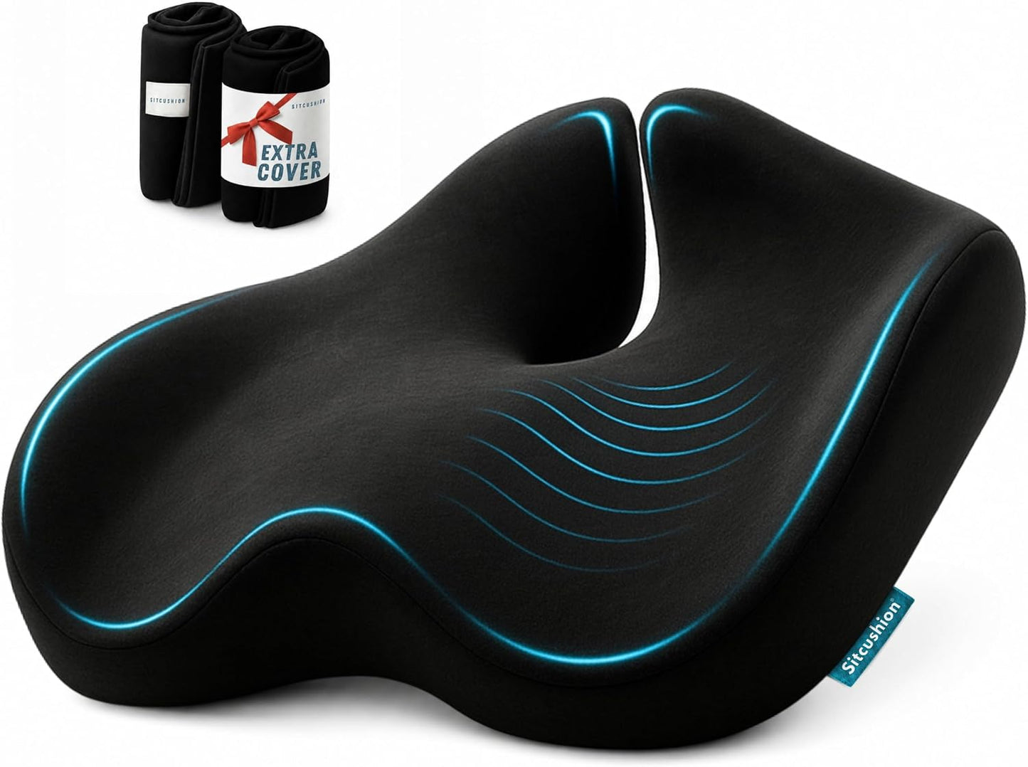SitCushion Extra Large Seat Cushions for Office Chairs – Gaming Chair Seat Cushion and Sciatica Pain Relief Pillow for Back Pain. Orthopedic Coccyx Cushion for Tailbone Pain Relief (Original Black)