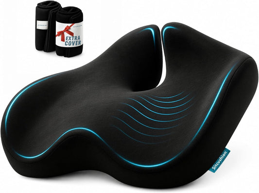 SitCushion Extra Large Seat Cushions for Office Chairs – Gaming Chair Seat Cushion and Sciatica Pain Relief Pillow for Back Pain. Orthopedic Coccyx Cushion for Tailbone Pain Relief (Original Black)